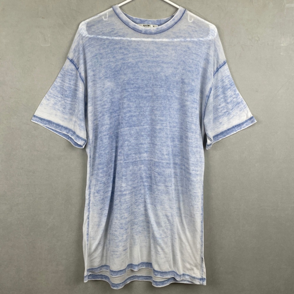 EPTM Mens Blue White Burnout Wash Short Sleeve Crewneck T-Shirt Size M USA Made